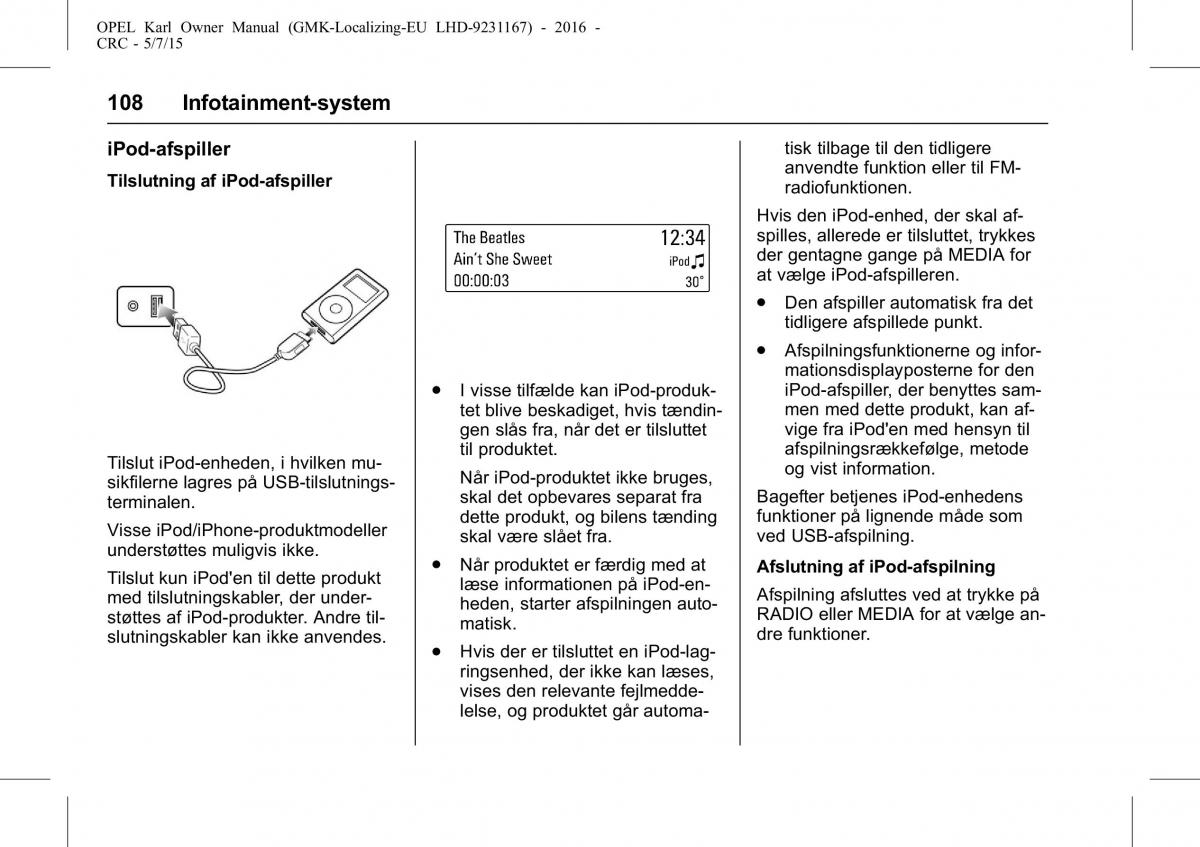 Opel Karl Bilens instruktionsbog / page 109