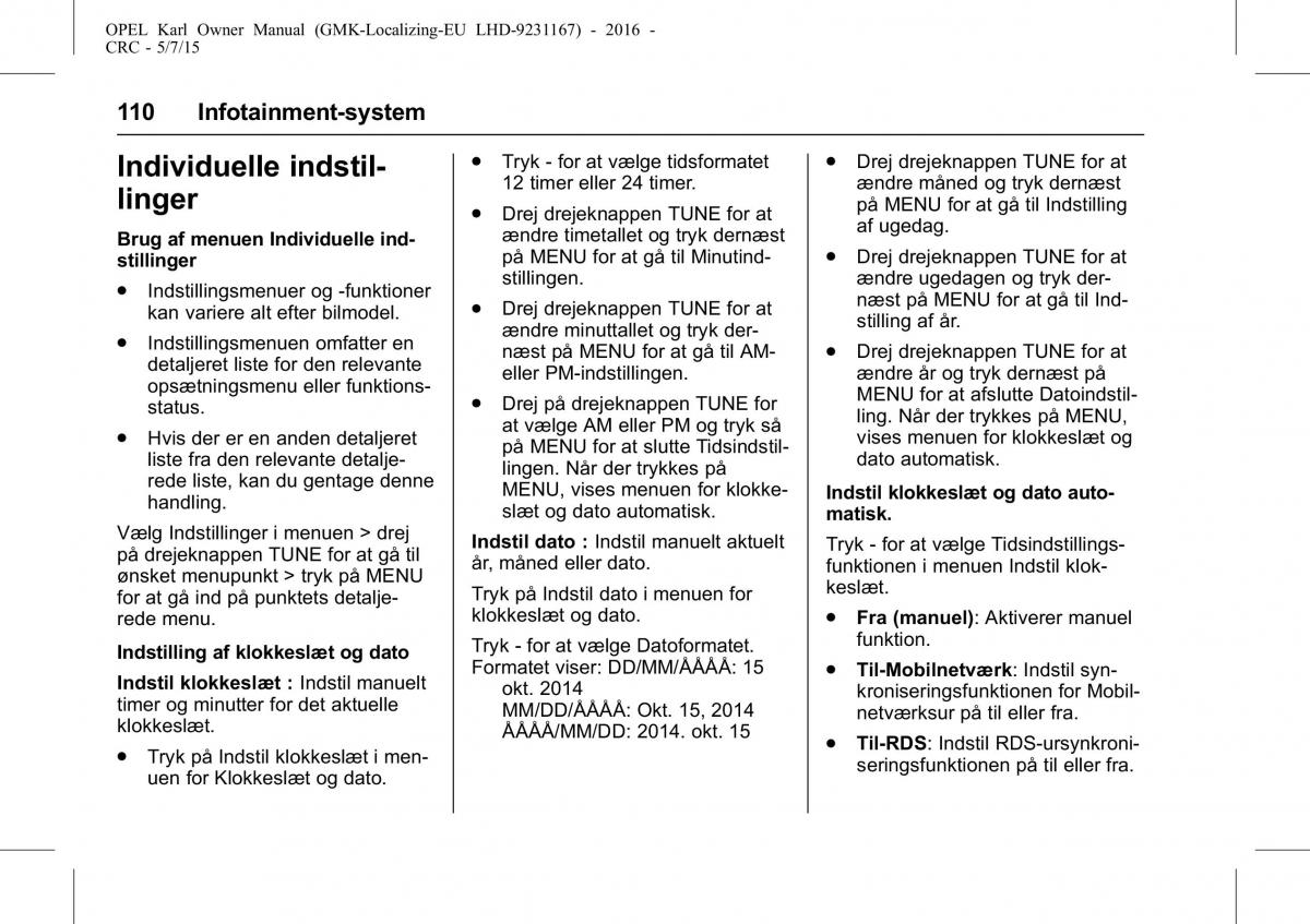 Opel Karl Bilens instruktionsbog / page 111