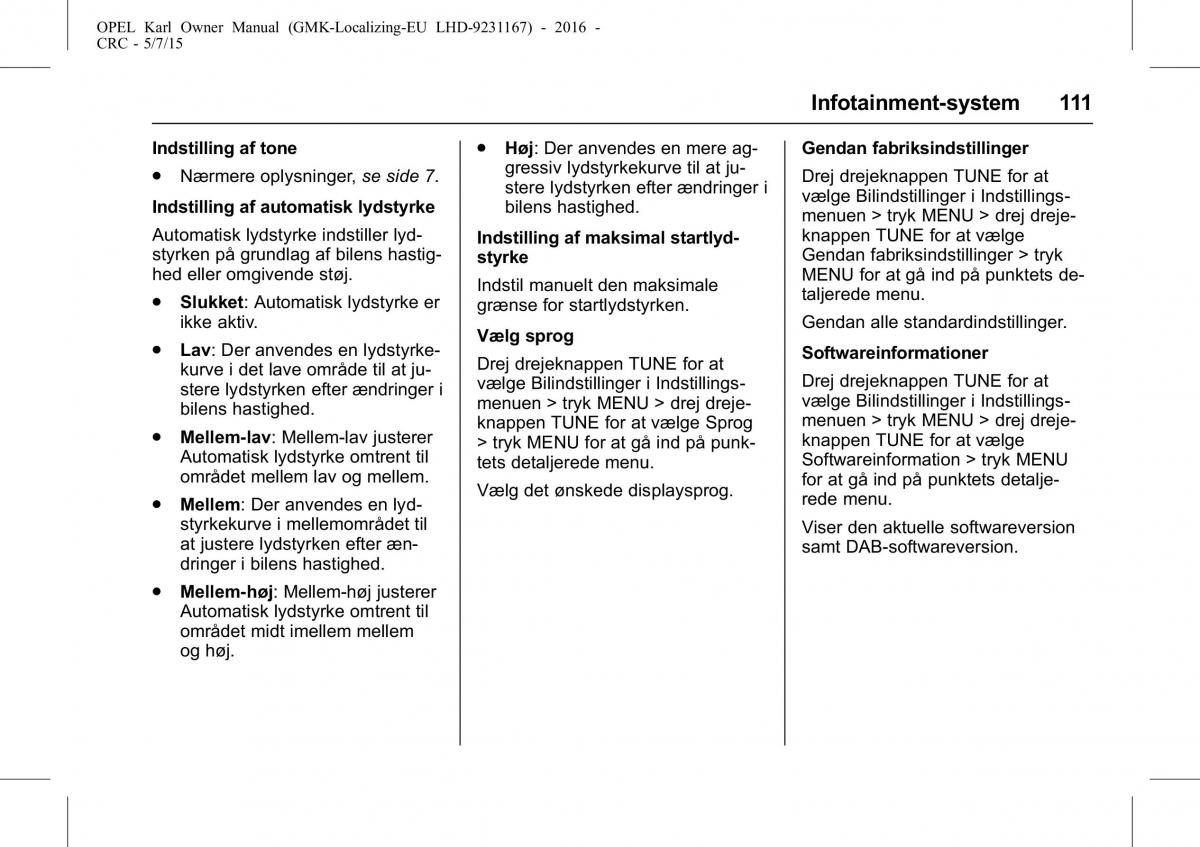 Opel Karl Bilens instruktionsbog / page 112