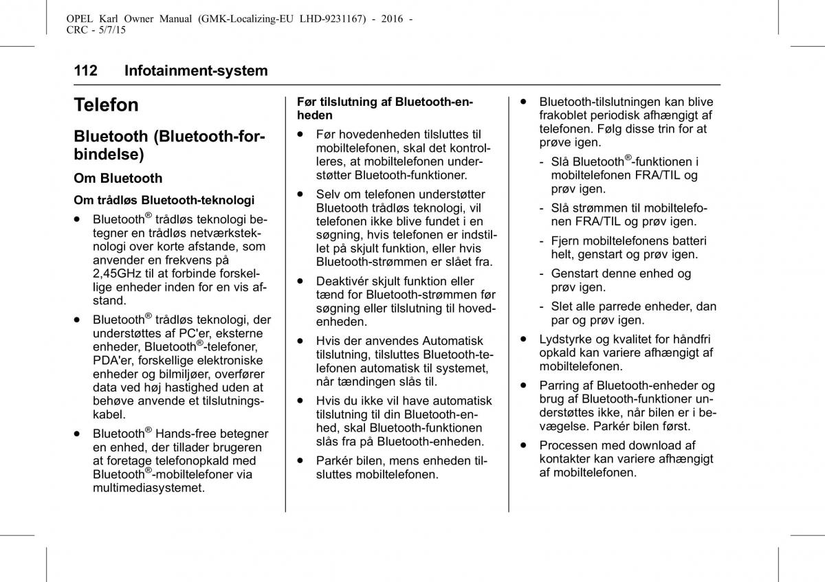 Opel Karl Bilens instruktionsbog / page 113