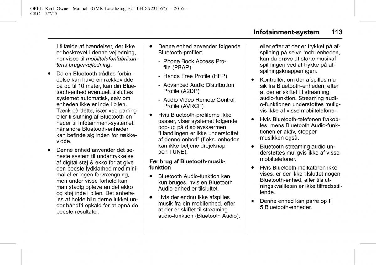 Opel Karl Bilens instruktionsbog / page 114