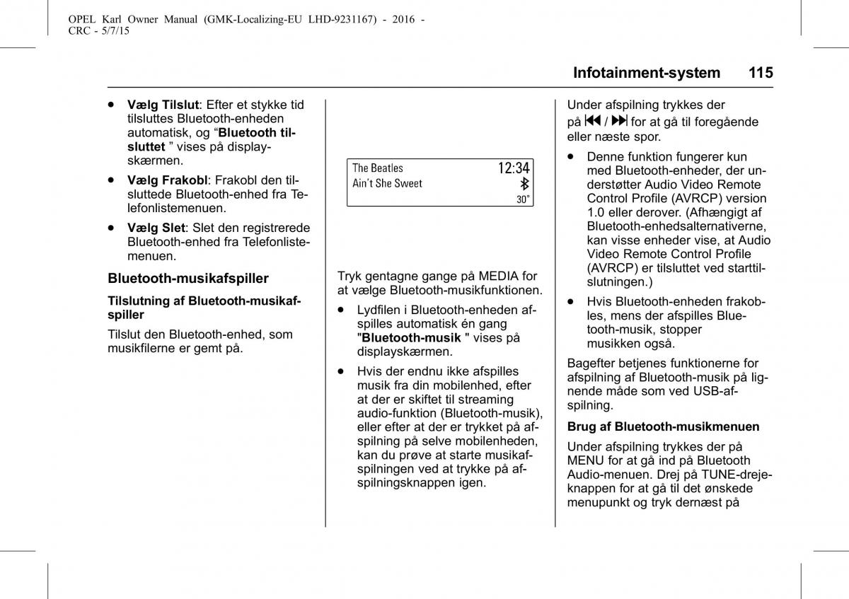 Opel Karl Bilens instruktionsbog / page 116