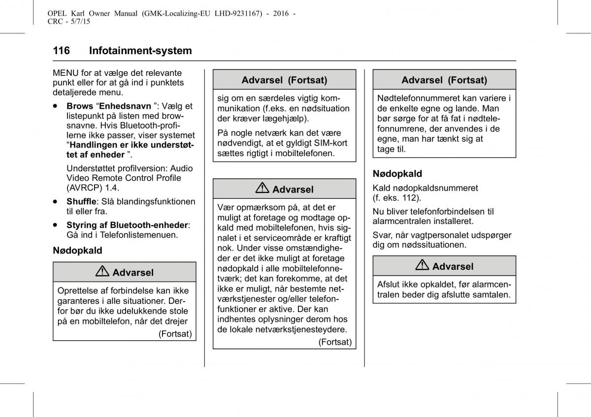 Opel Karl Bilens instruktionsbog / page 117