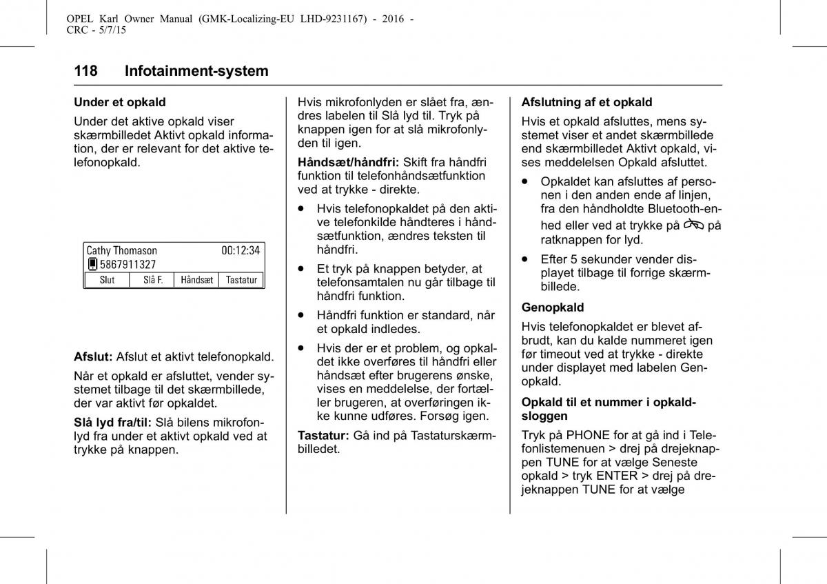 Opel Karl Bilens instruktionsbog / page 119