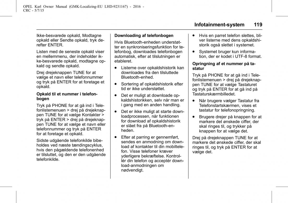 Opel Karl Bilens instruktionsbog / page 120