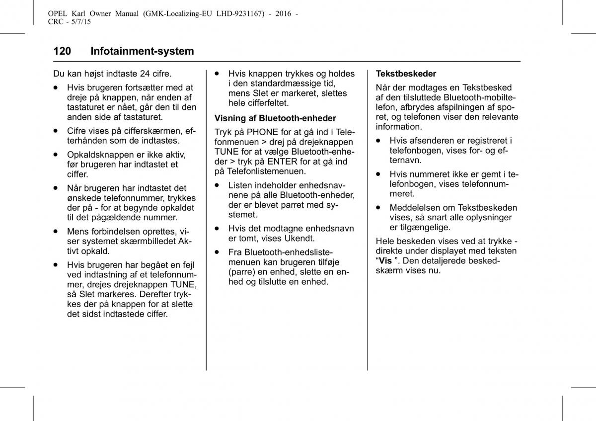 Opel Karl Bilens instruktionsbog / page 121