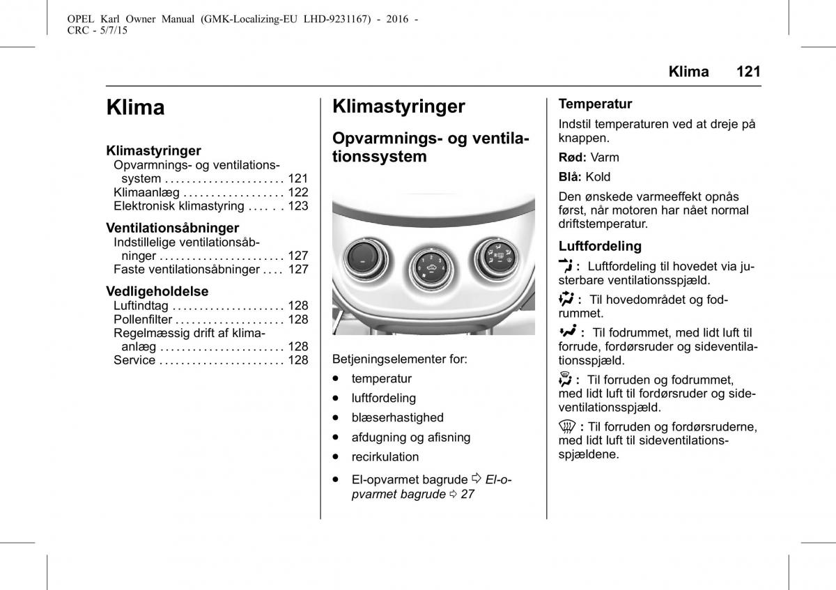 Opel Karl Bilens instruktionsbog / page 122