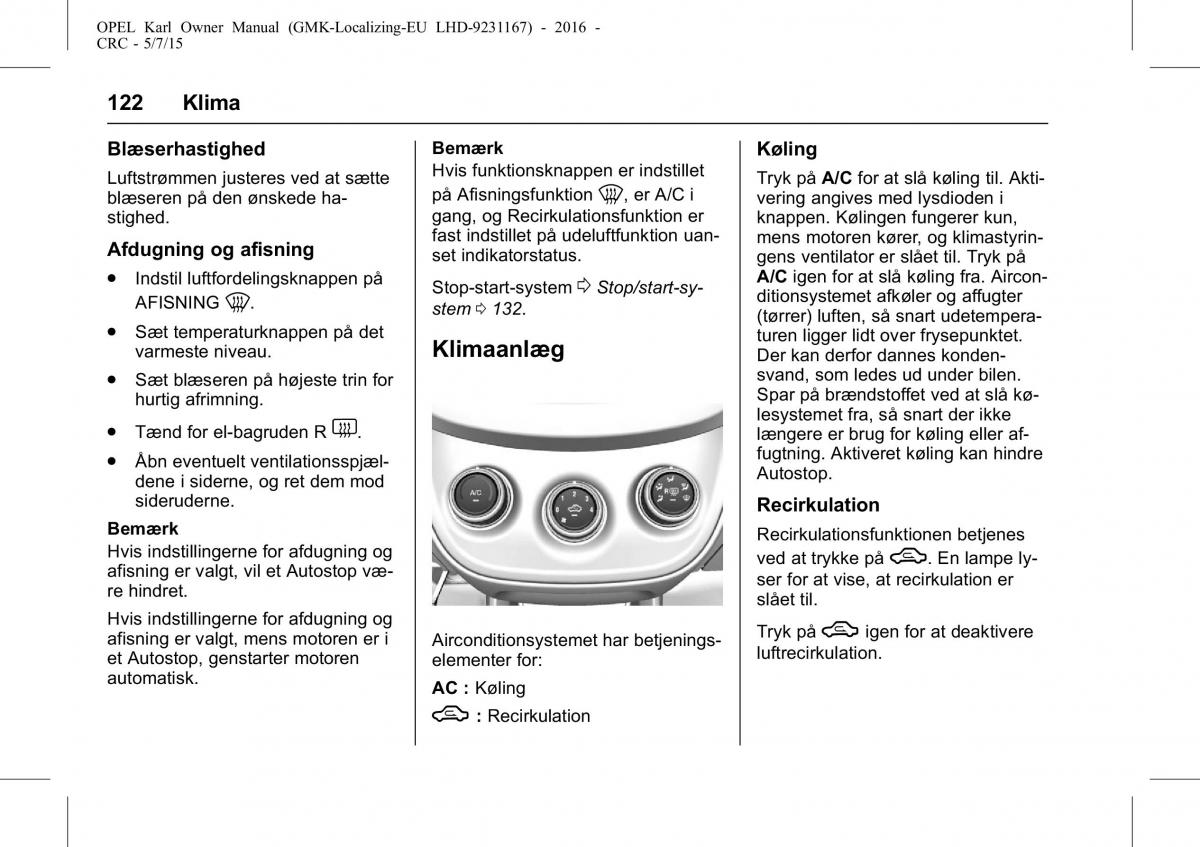 Opel Karl Bilens instruktionsbog / page 123