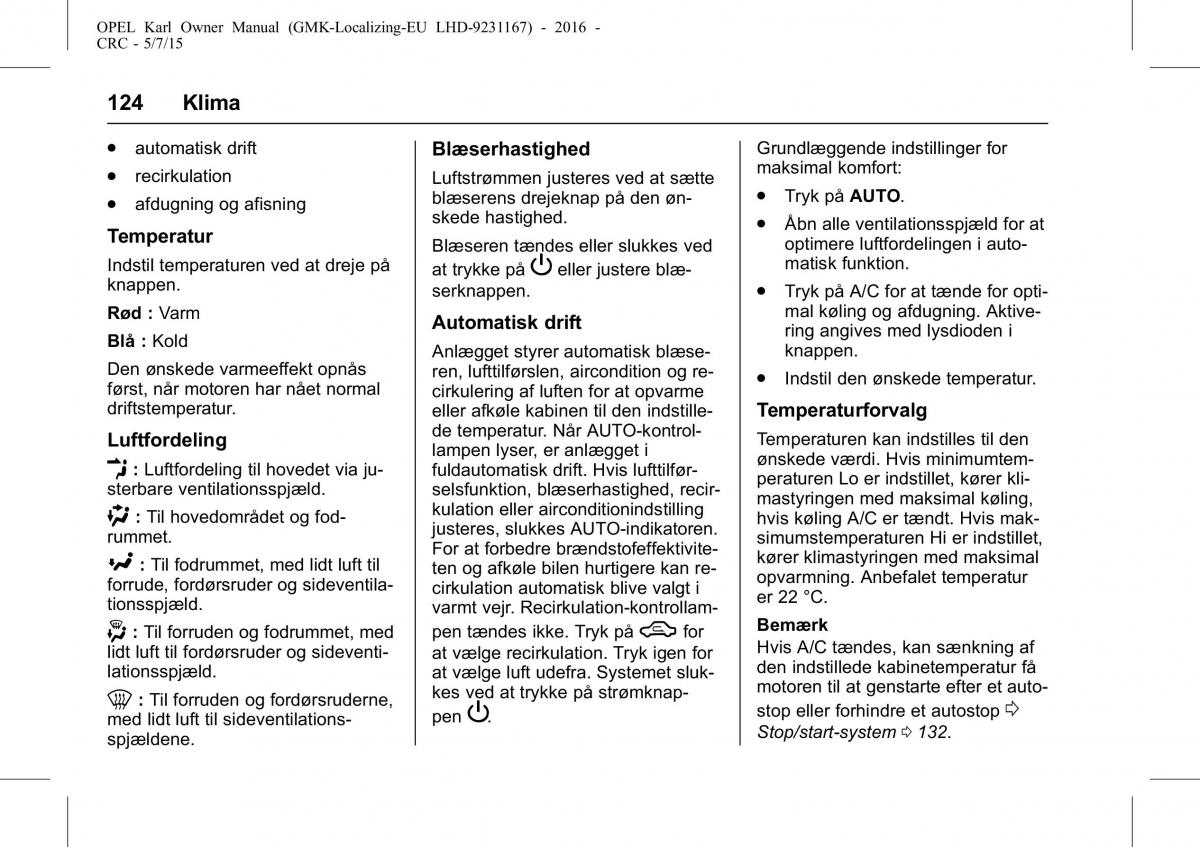 Opel Karl Bilens instruktionsbog / page 125