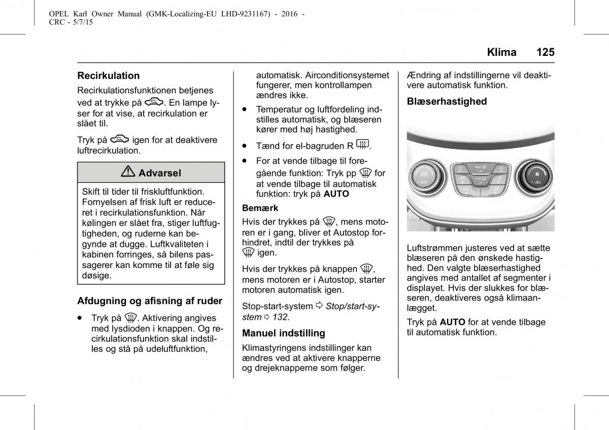 Opel Karl Bilens instruktionsbog / page 126