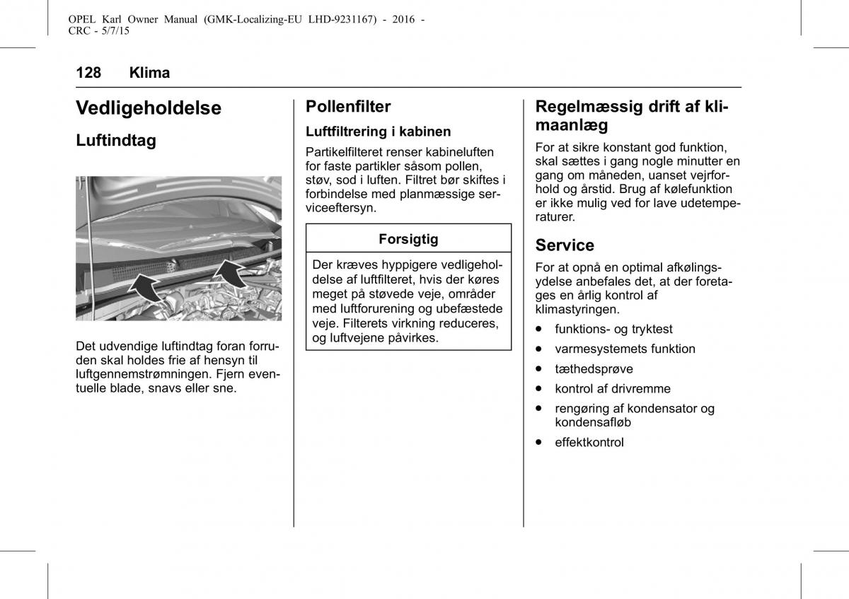 Opel Karl Bilens instruktionsbog / page 129