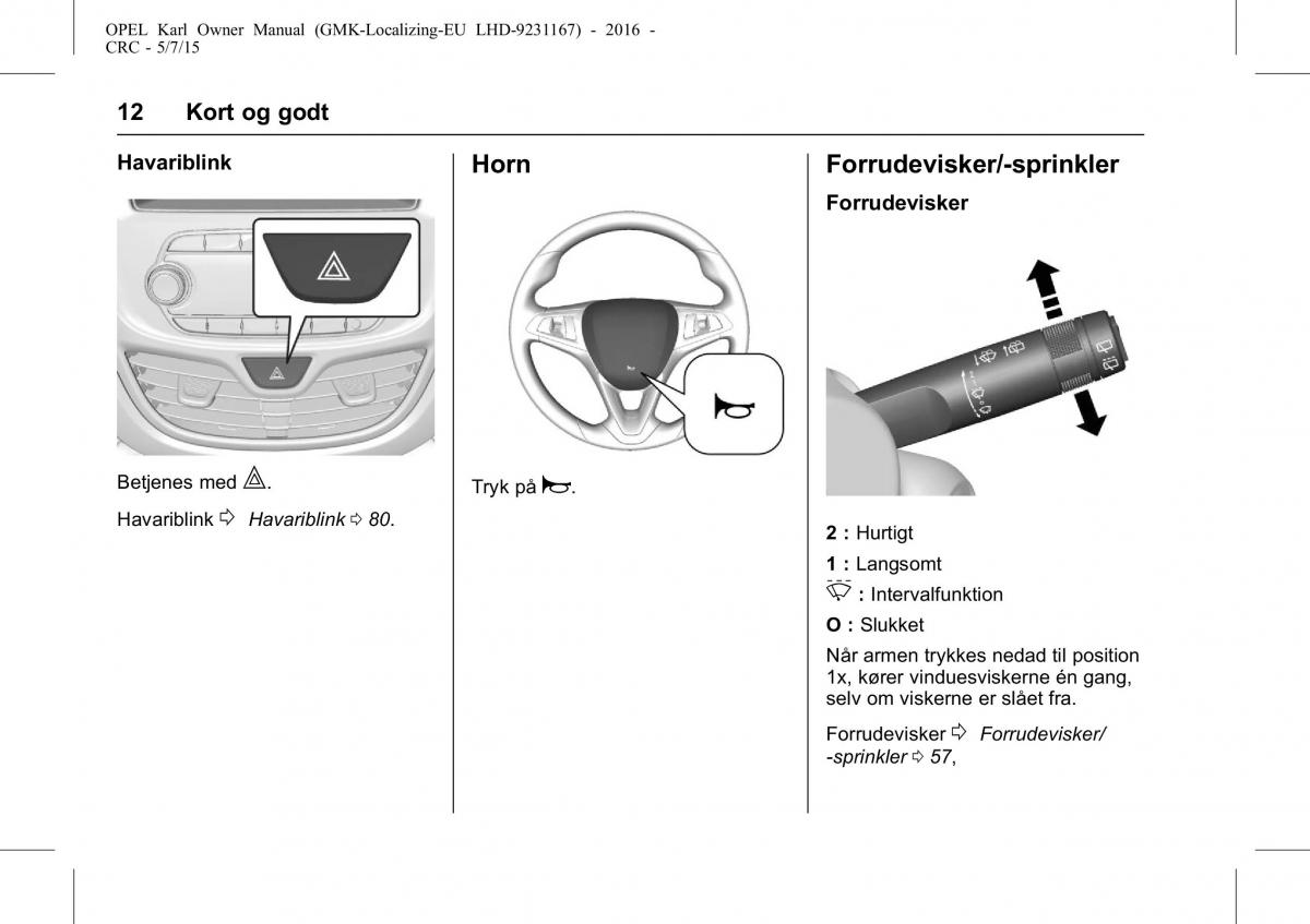 Opel Karl Bilens instruktionsbog / page 13