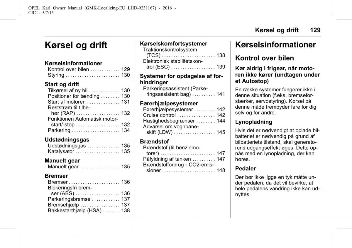 Opel Karl Bilens instruktionsbog / page 130