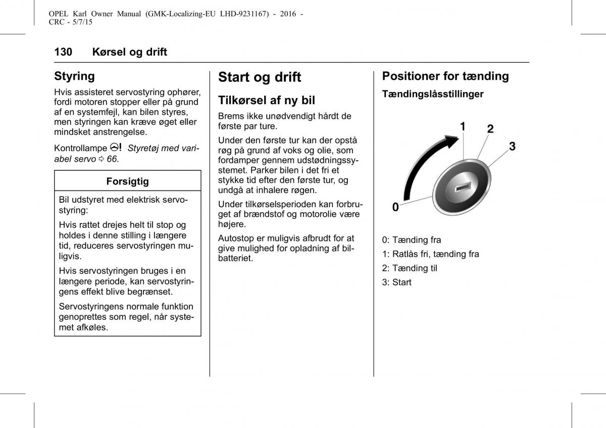 Opel Karl Bilens instruktionsbog / page 131