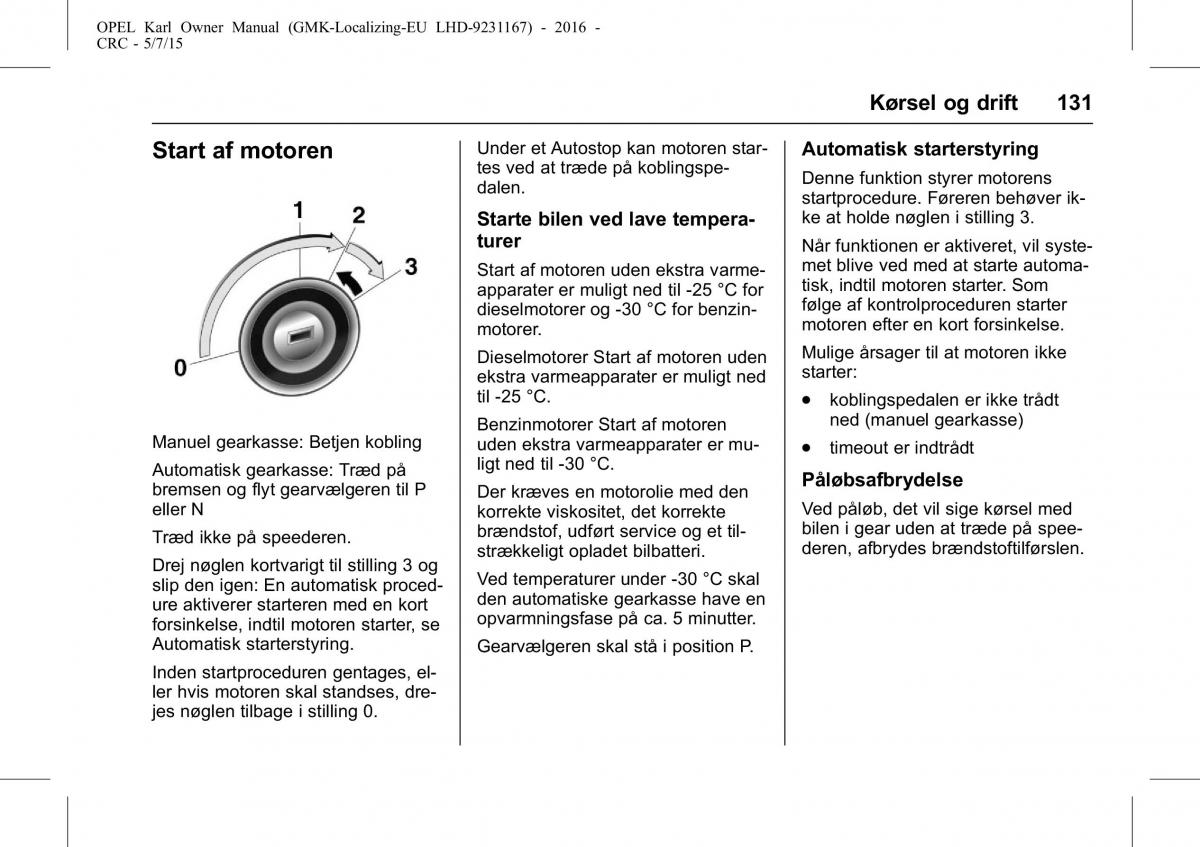 Opel Karl Bilens instruktionsbog / page 132