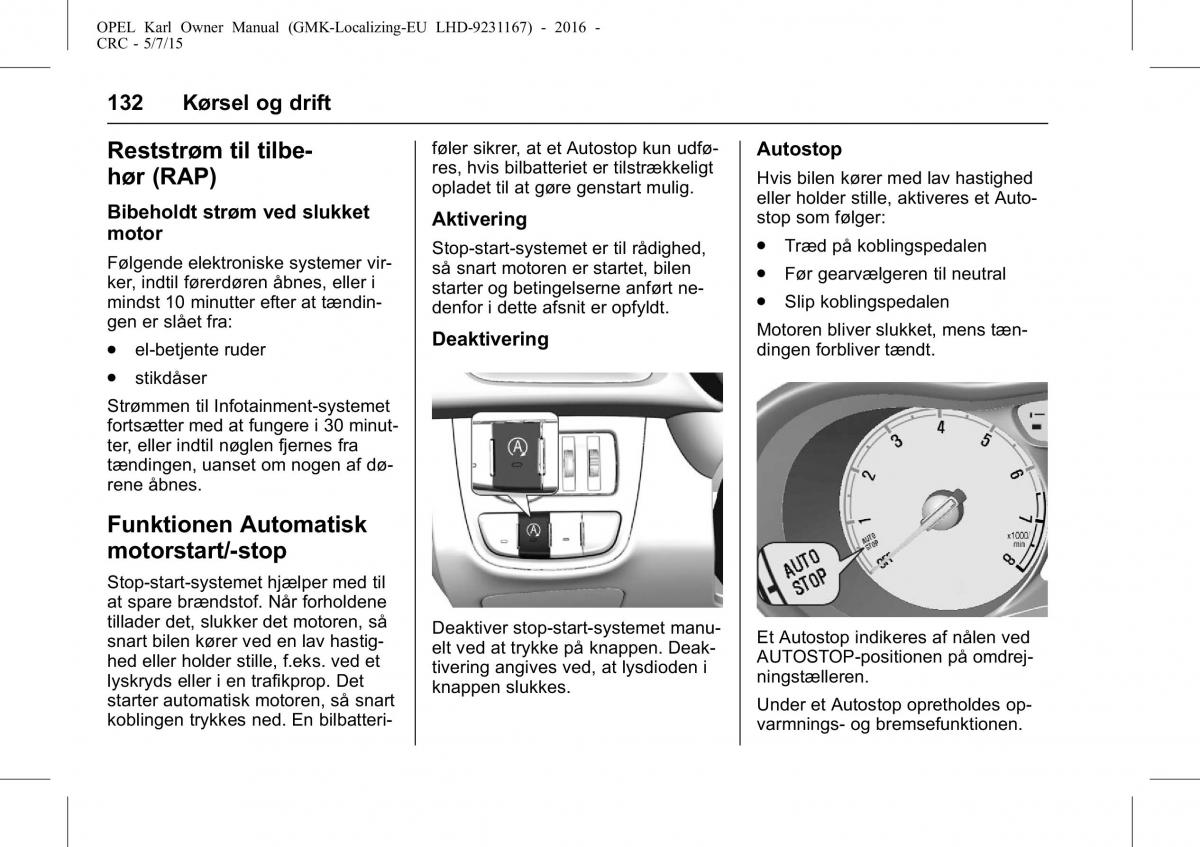 Opel Karl Bilens instruktionsbog / page 133