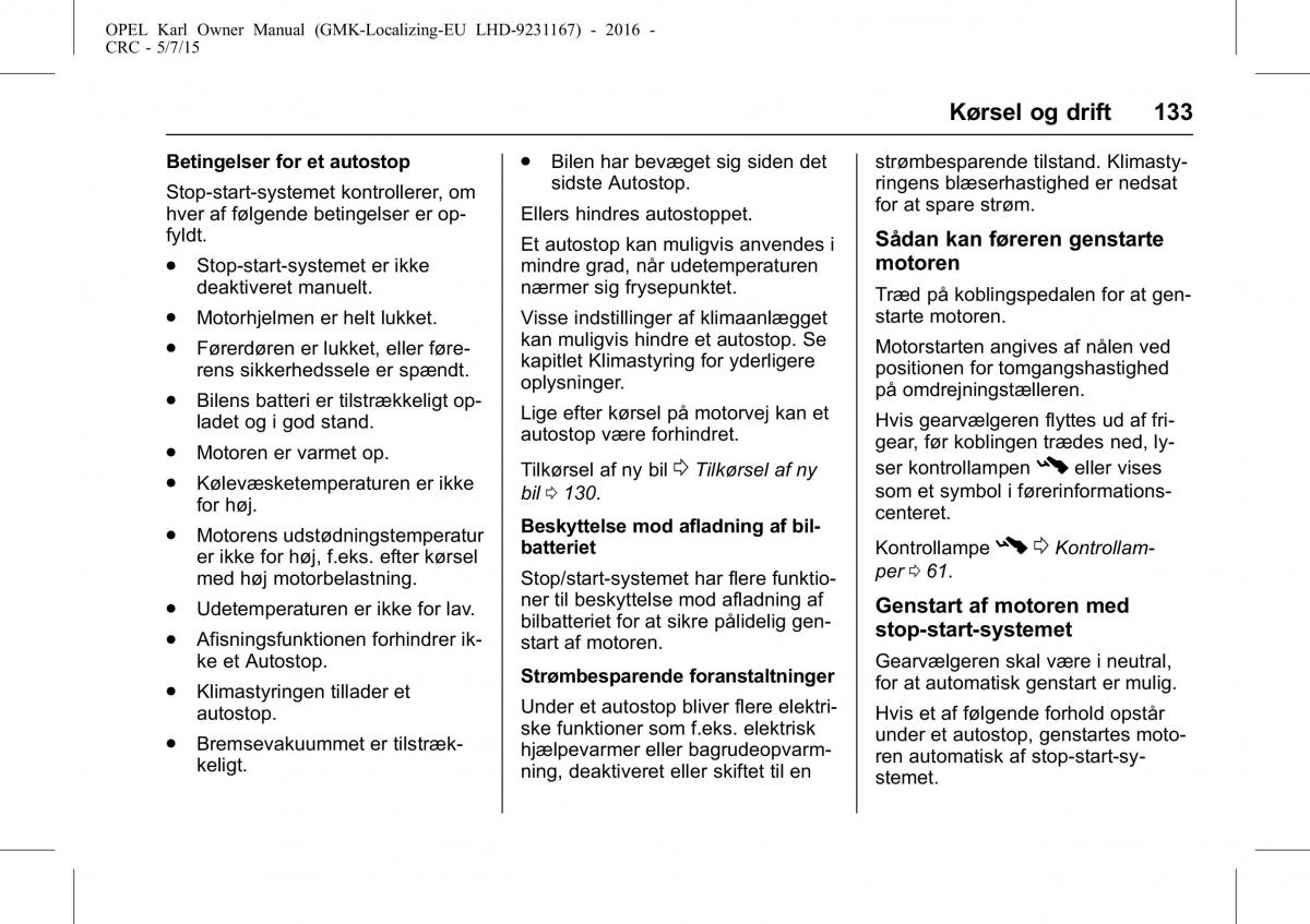 Opel Karl Bilens instruktionsbog / page 134