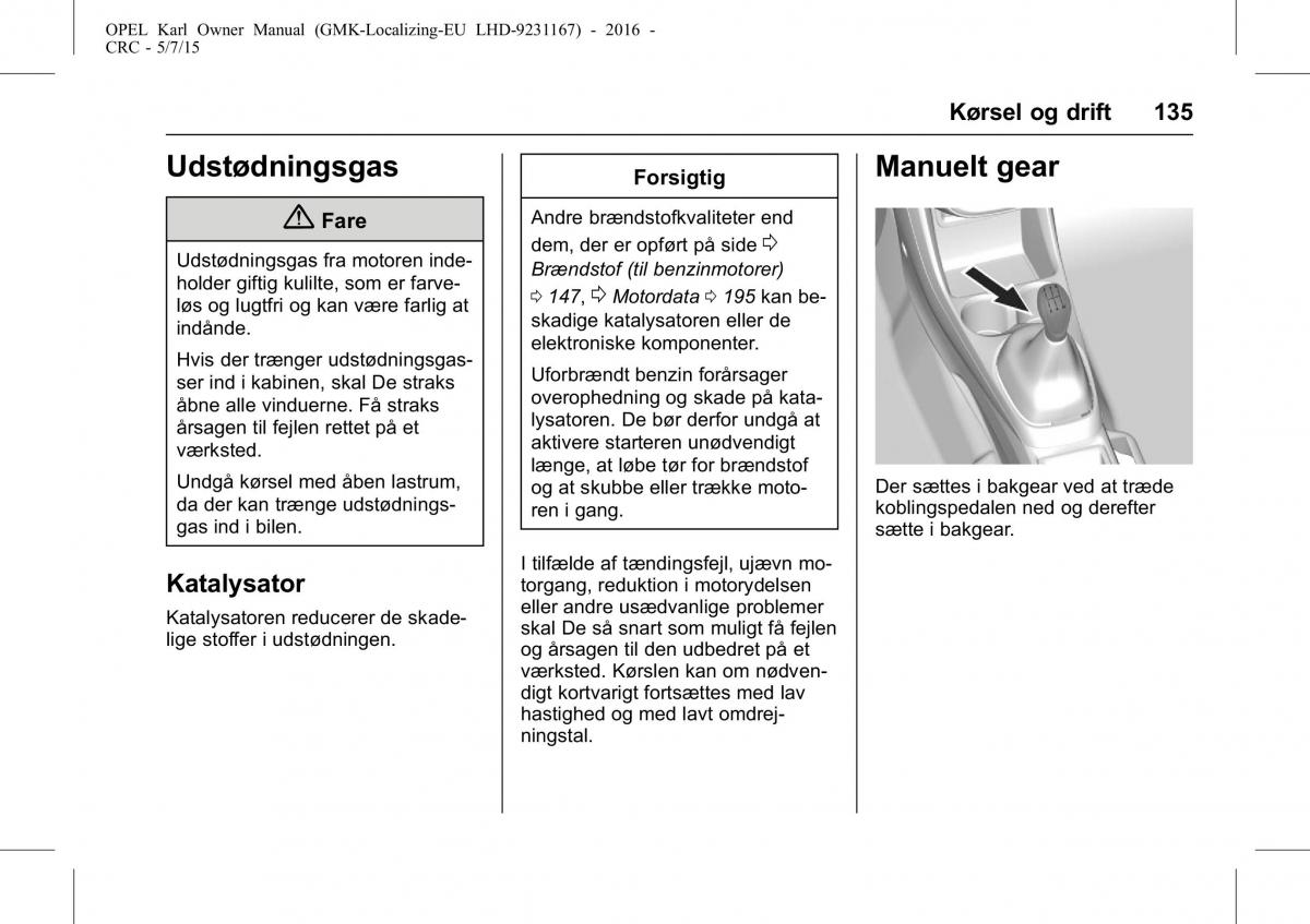 Opel Karl Bilens instruktionsbog / page 136