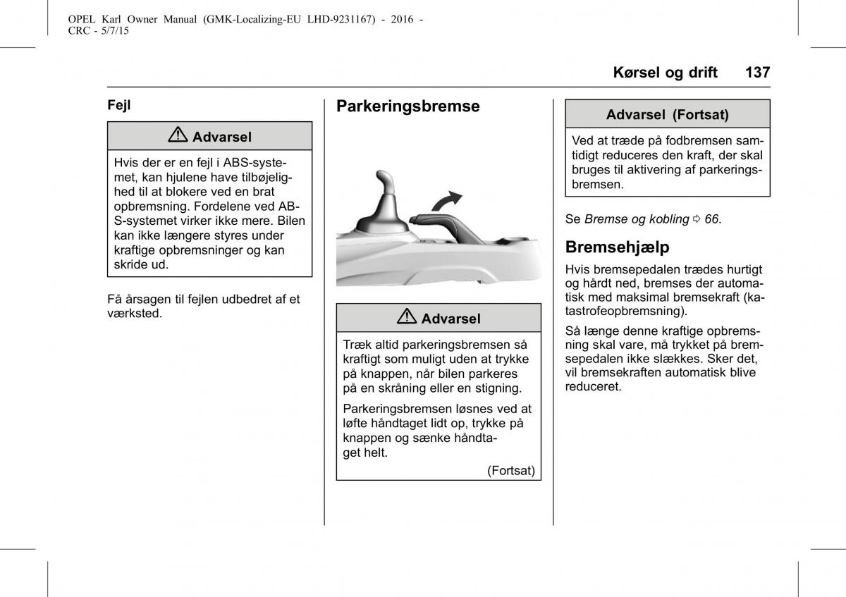 Opel Karl Bilens instruktionsbog / page 138