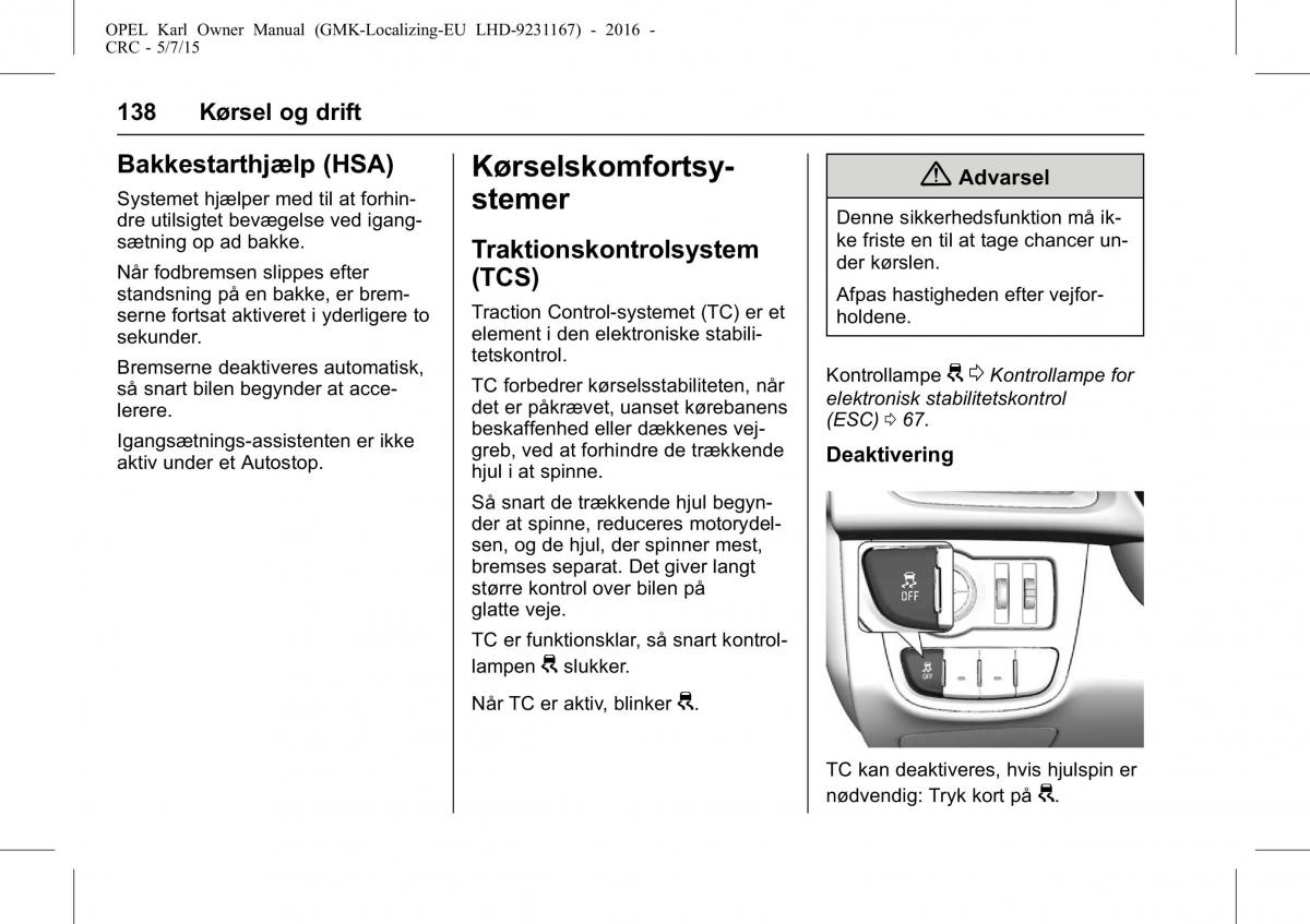 Opel Karl Bilens instruktionsbog / page 139