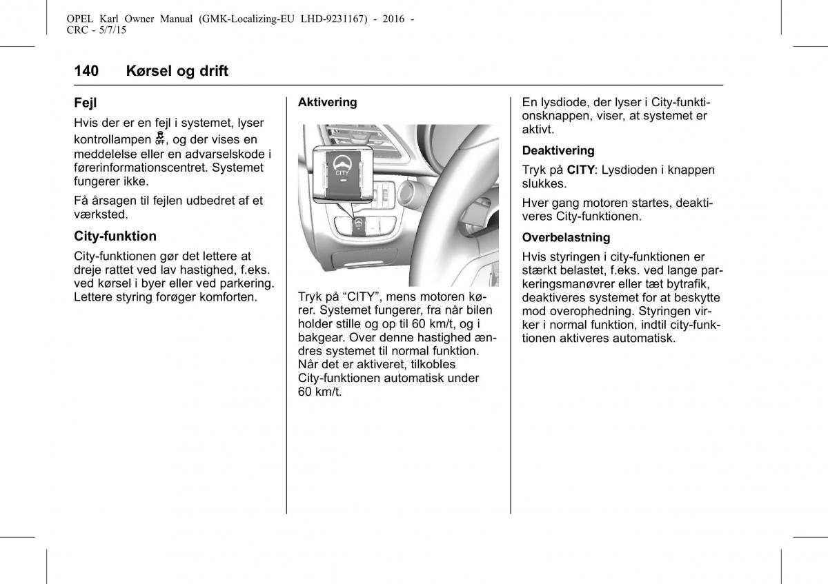 Opel Karl Bilens instruktionsbog / page 141