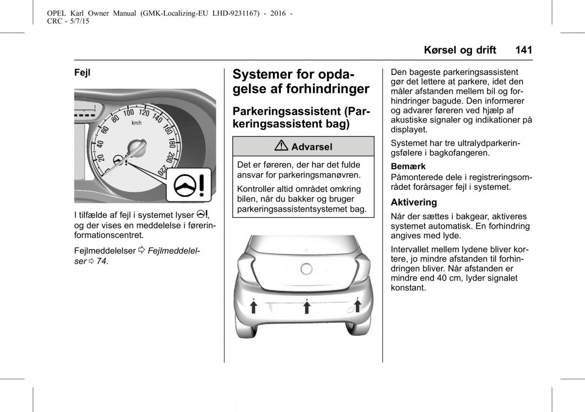 Opel Karl Bilens instruktionsbog / page 142