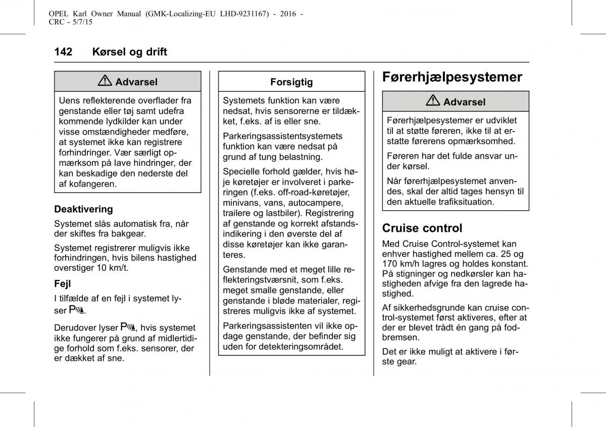 Opel Karl Bilens instruktionsbog / page 143