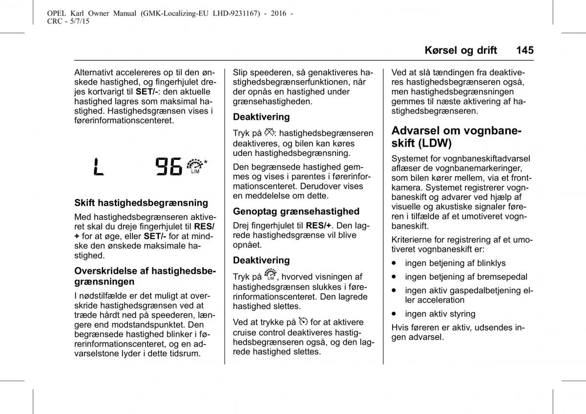 Opel Karl Bilens instruktionsbog / page 146