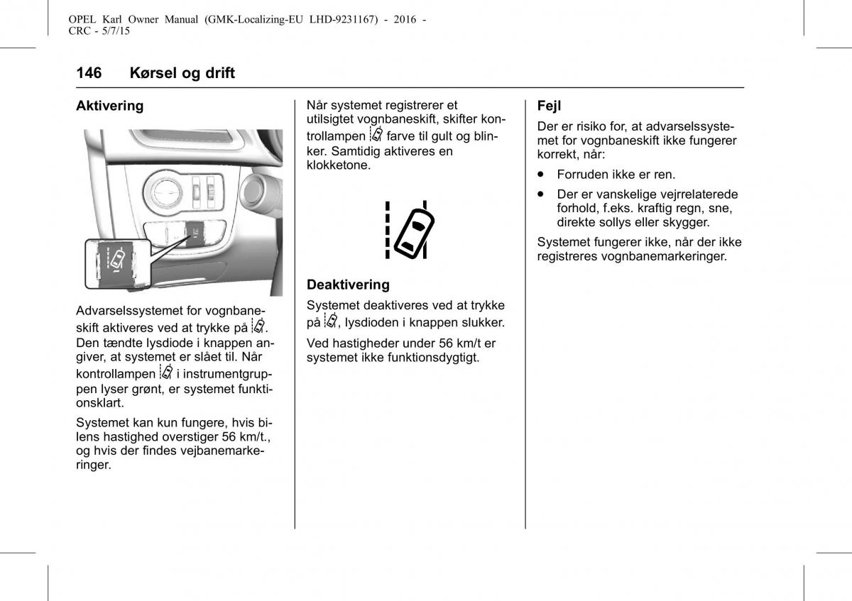 Opel Karl Bilens instruktionsbog / page 147