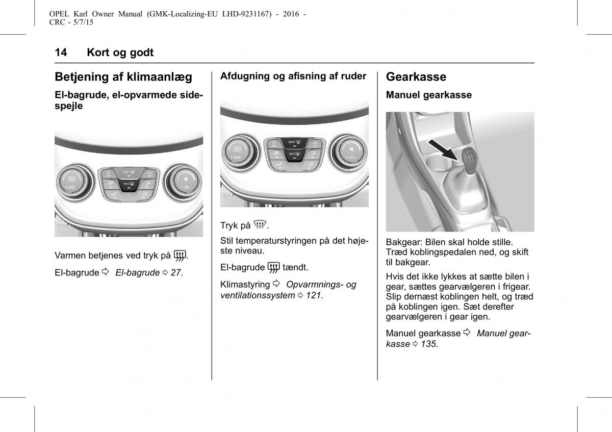 Opel Karl Bilens instruktionsbog / page 15