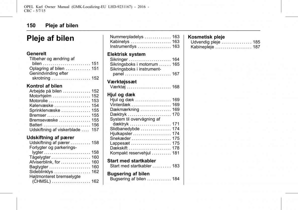 Opel Karl Bilens instruktionsbog / page 151