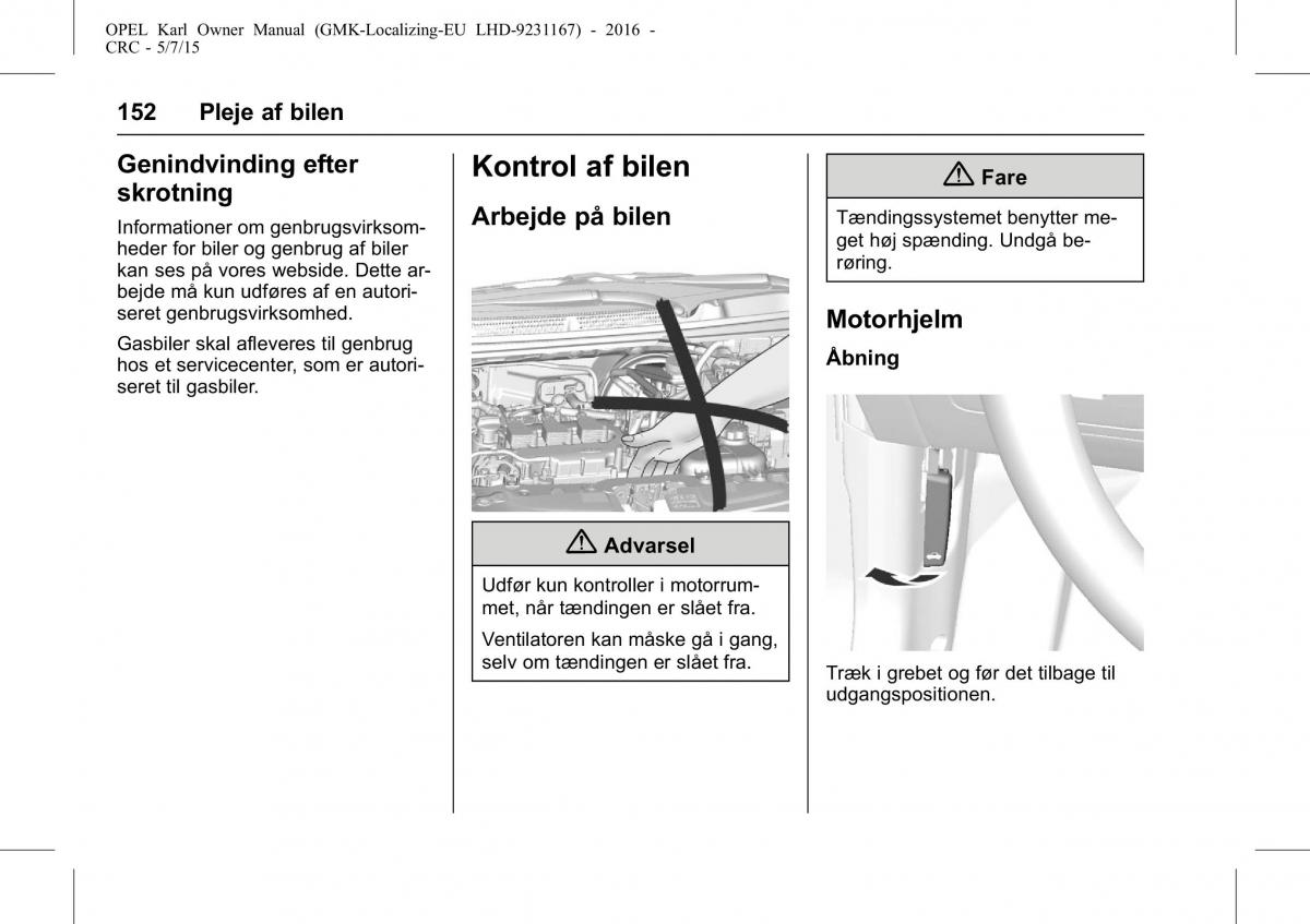 Opel Karl Bilens instruktionsbog / page 153