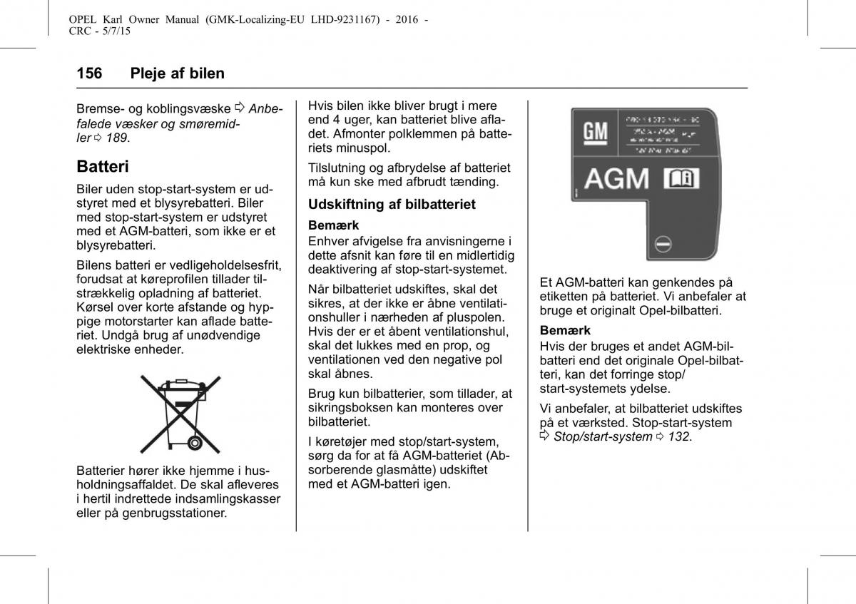 Opel Karl Bilens instruktionsbog / page 157