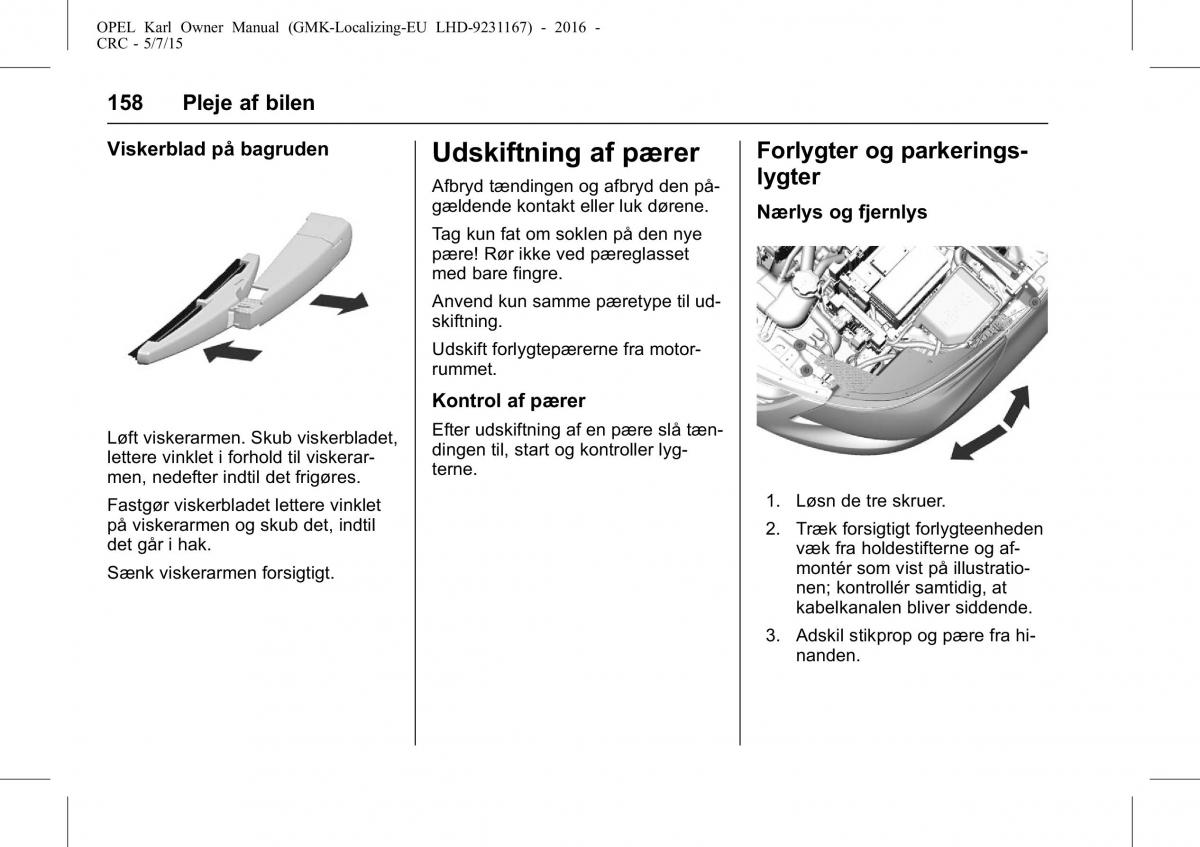 Opel Karl Bilens instruktionsbog / page 159