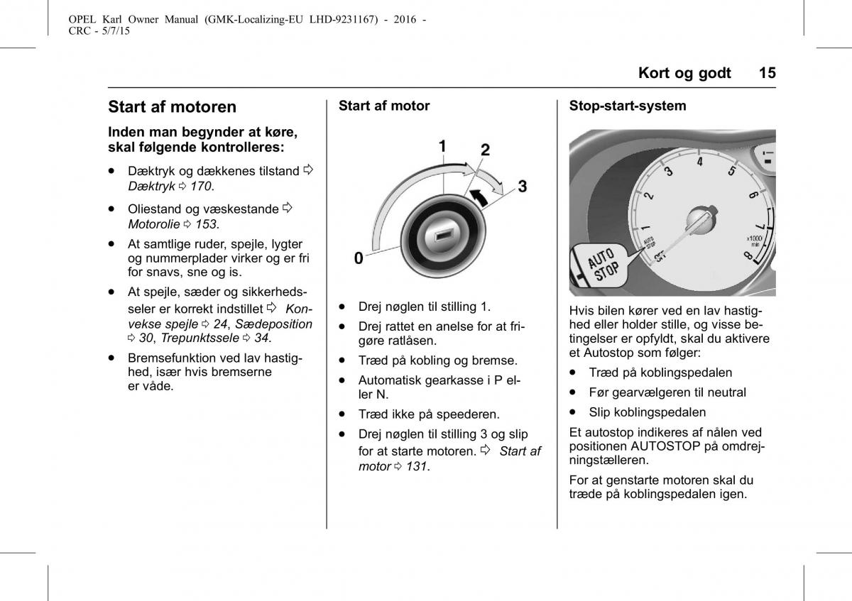 Opel Karl Bilens instruktionsbog / page 16