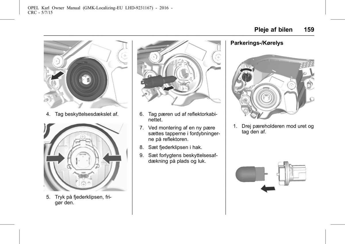 Opel Karl Bilens instruktionsbog / page 160