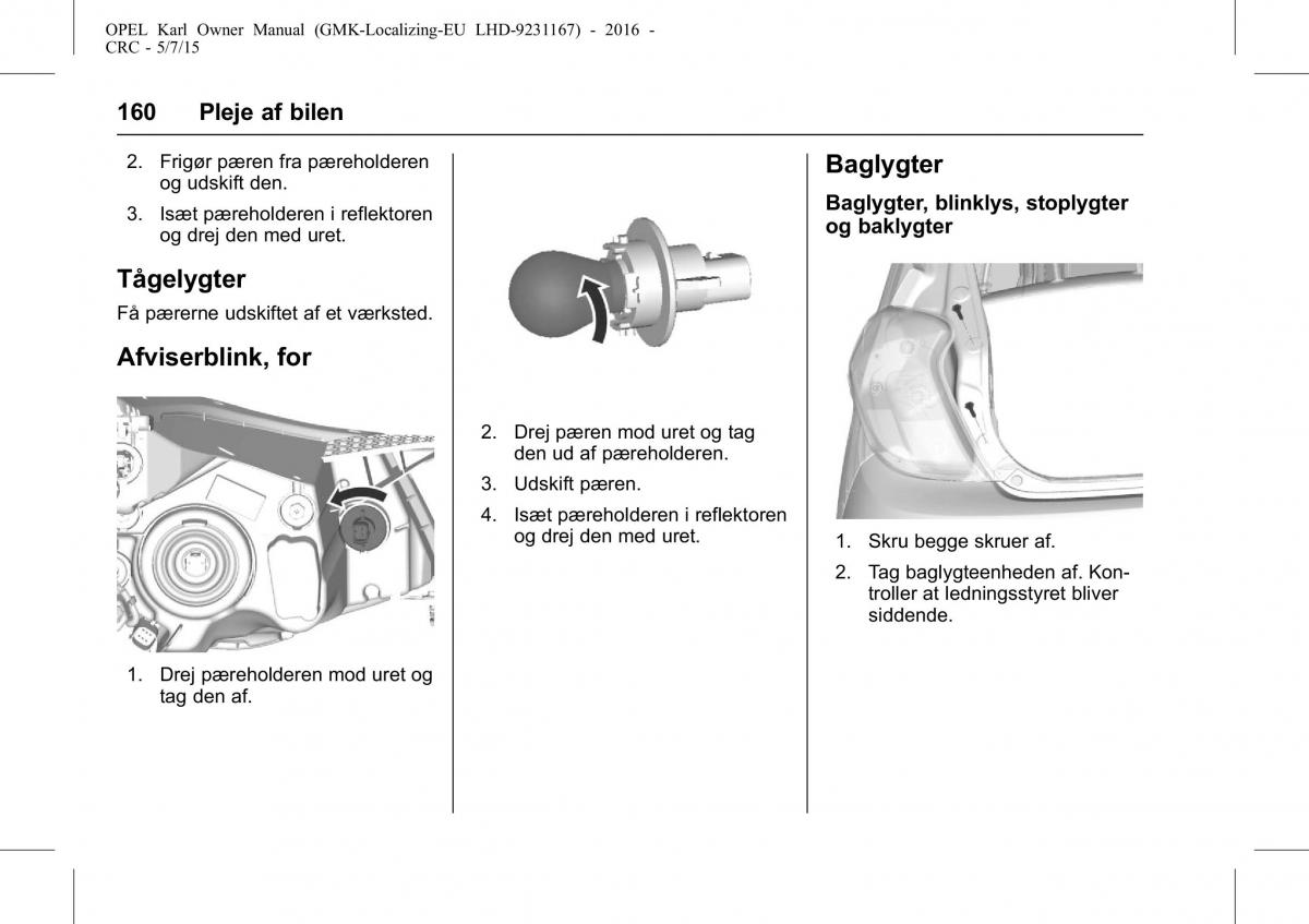 Opel Karl Bilens instruktionsbog / page 161