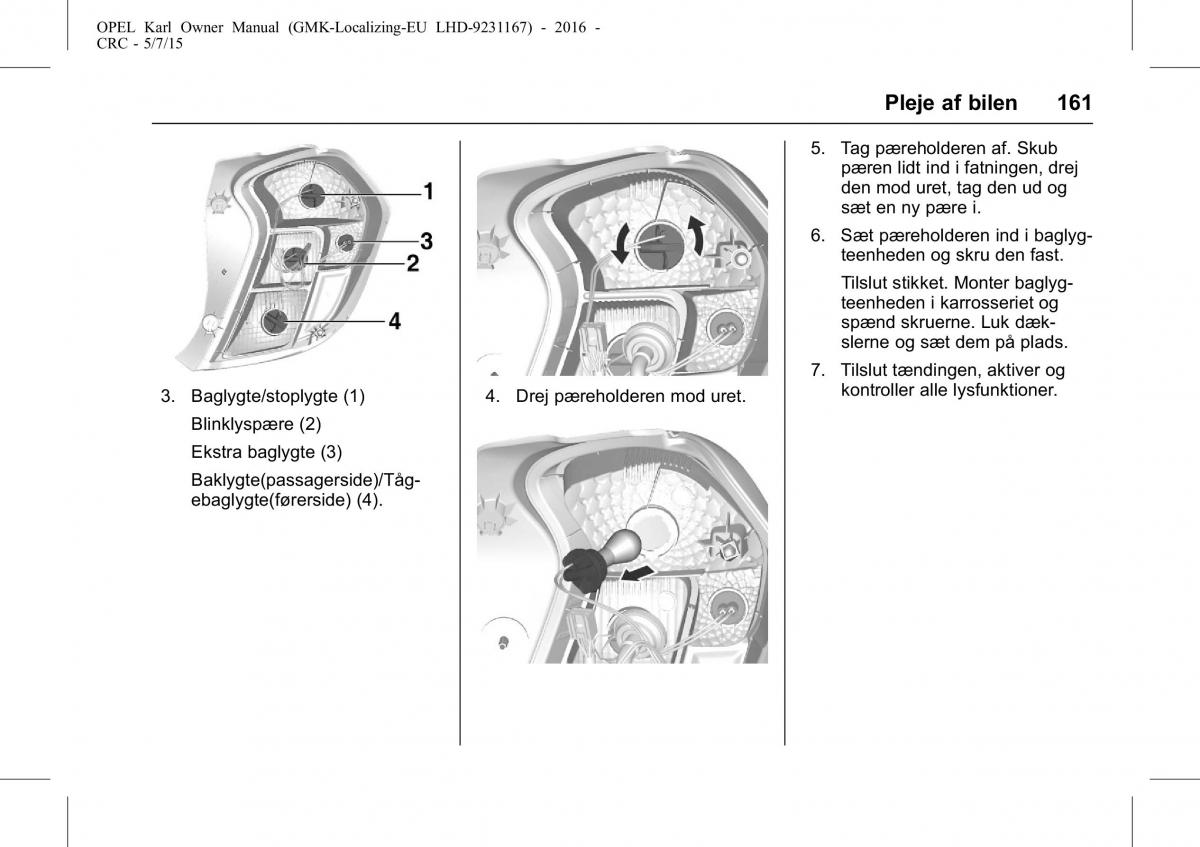 Opel Karl Bilens instruktionsbog / page 162