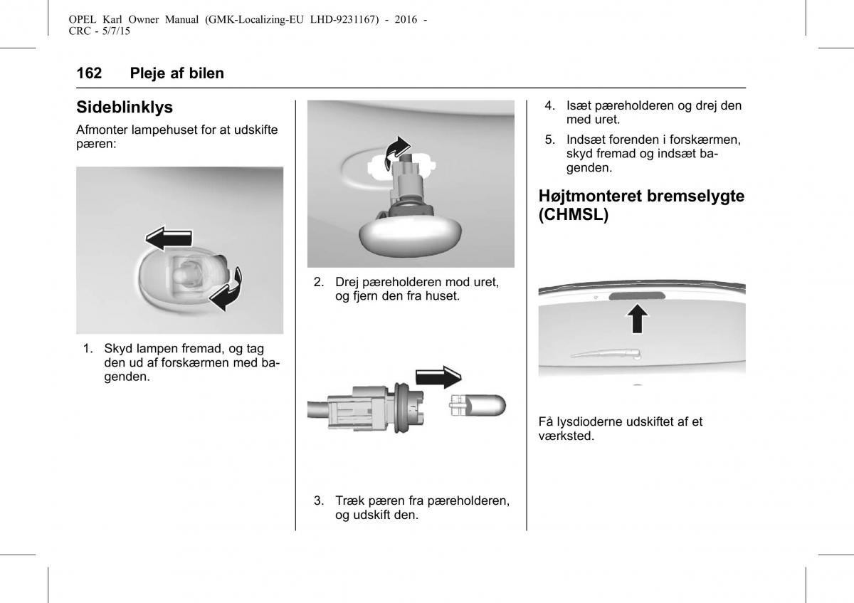 Opel Karl Bilens instruktionsbog / page 163