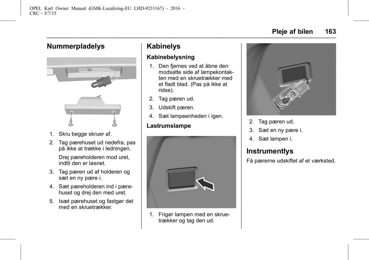 Opel Karl Bilens instruktionsbog / page 164