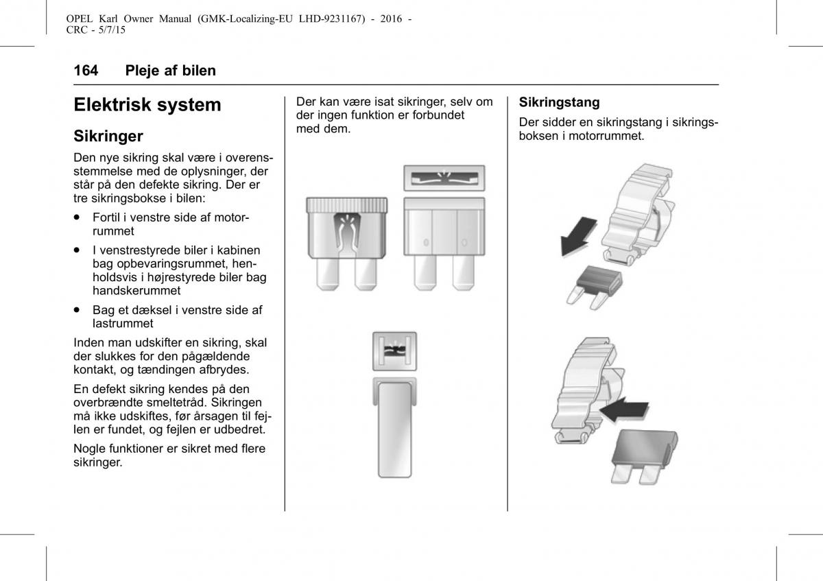 Opel Karl Bilens instruktionsbog / page 165