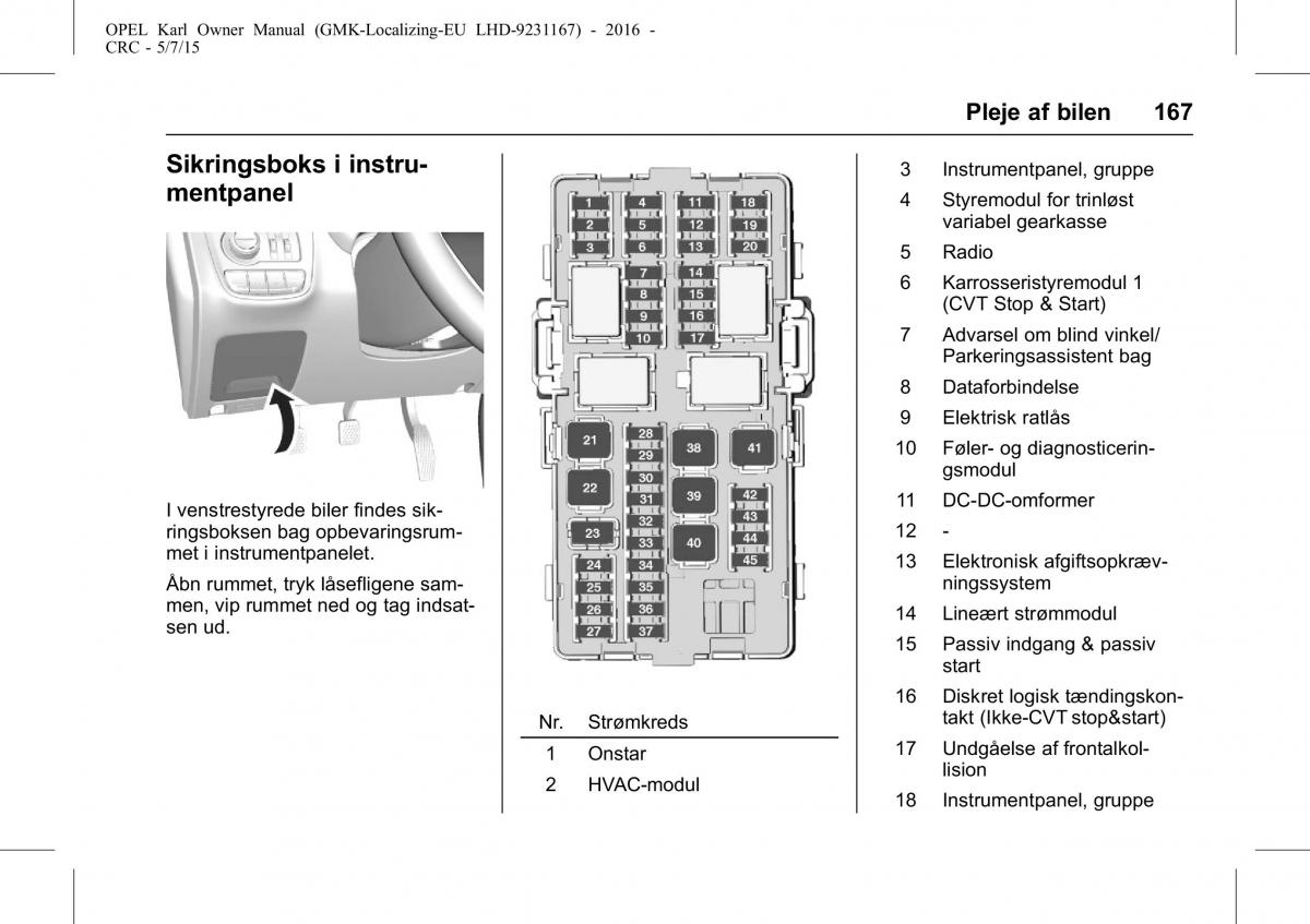 Opel Karl Bilens instruktionsbog / page 168