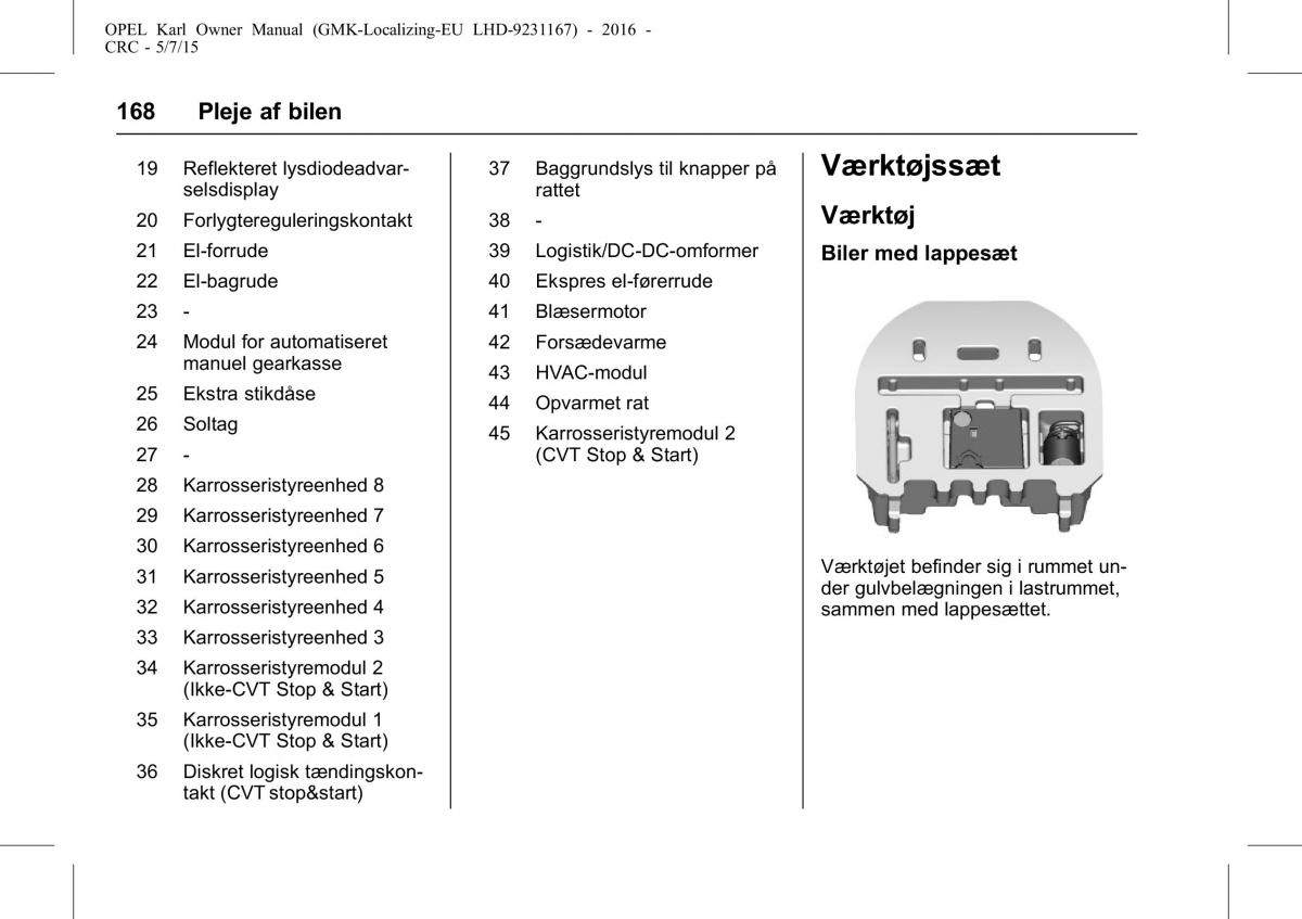 Opel Karl Bilens instruktionsbog / page 169