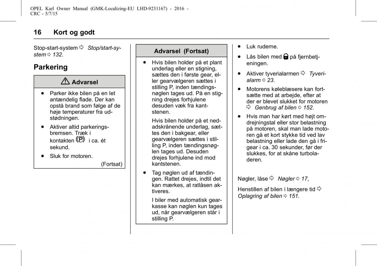 Opel Karl Bilens instruktionsbog / page 17