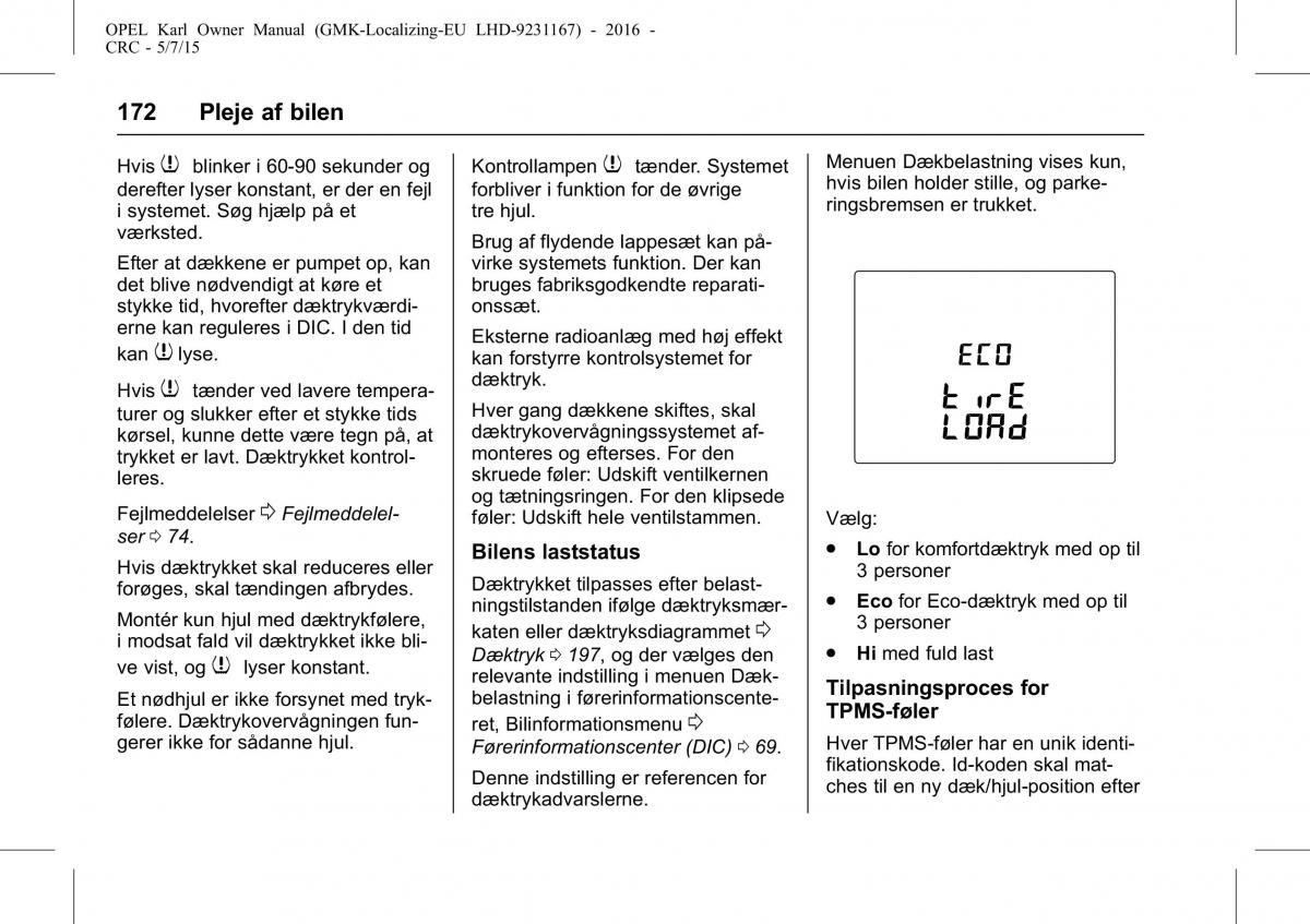 Opel Karl Bilens instruktionsbog / page 173