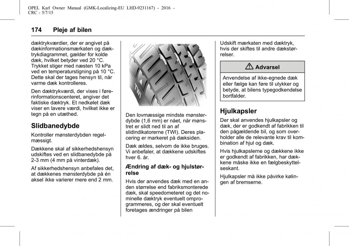 Opel Karl Bilens instruktionsbog / page 175