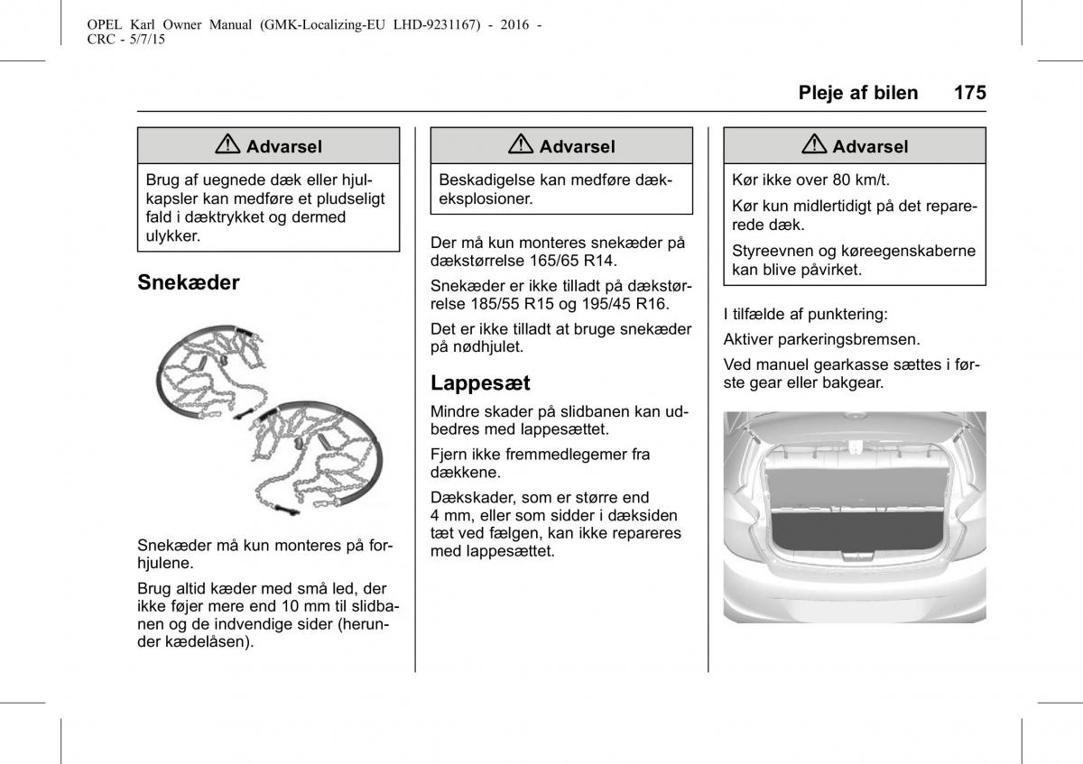 Opel Karl Bilens instruktionsbog / page 176