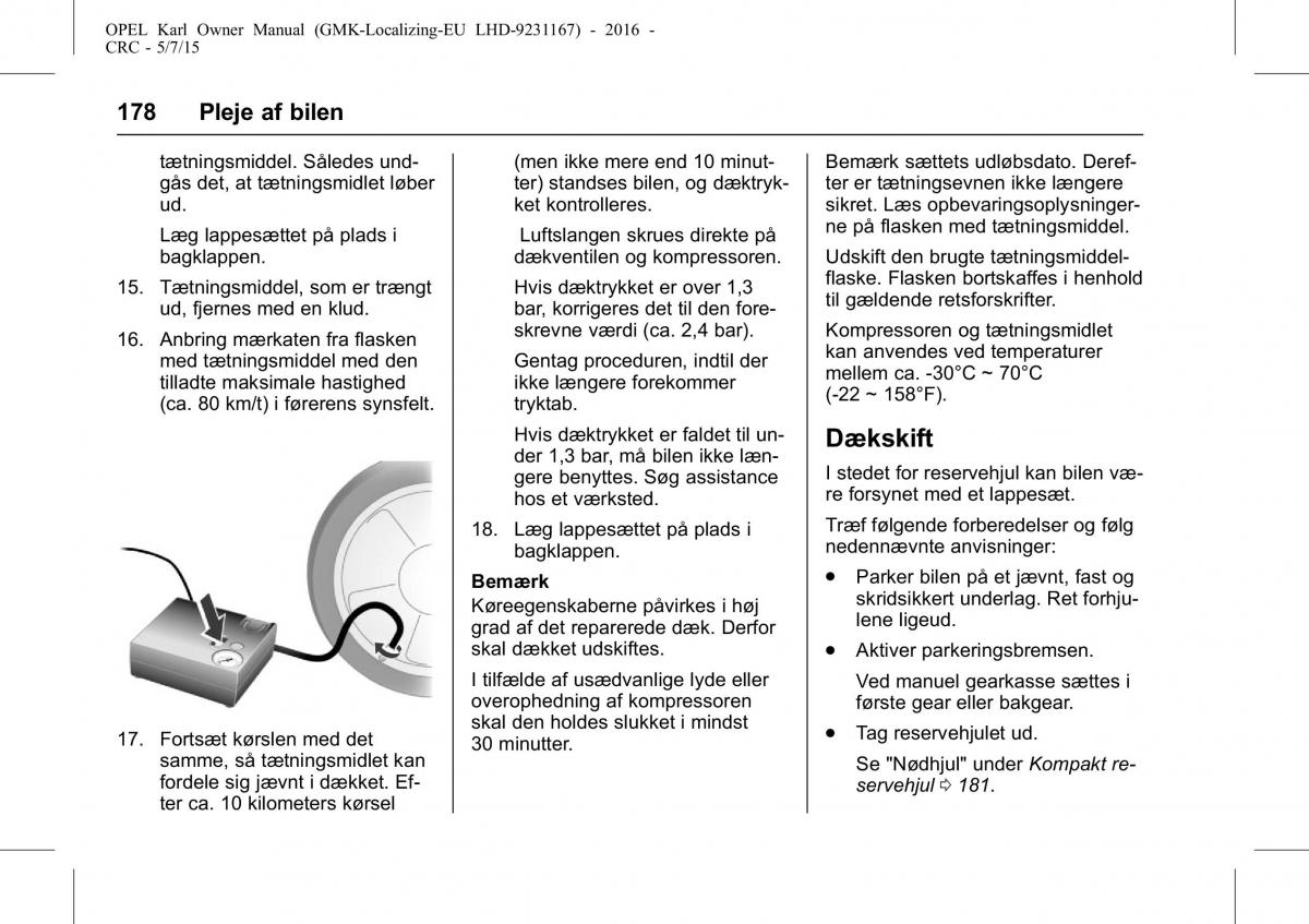 Opel Karl Bilens instruktionsbog / page 179