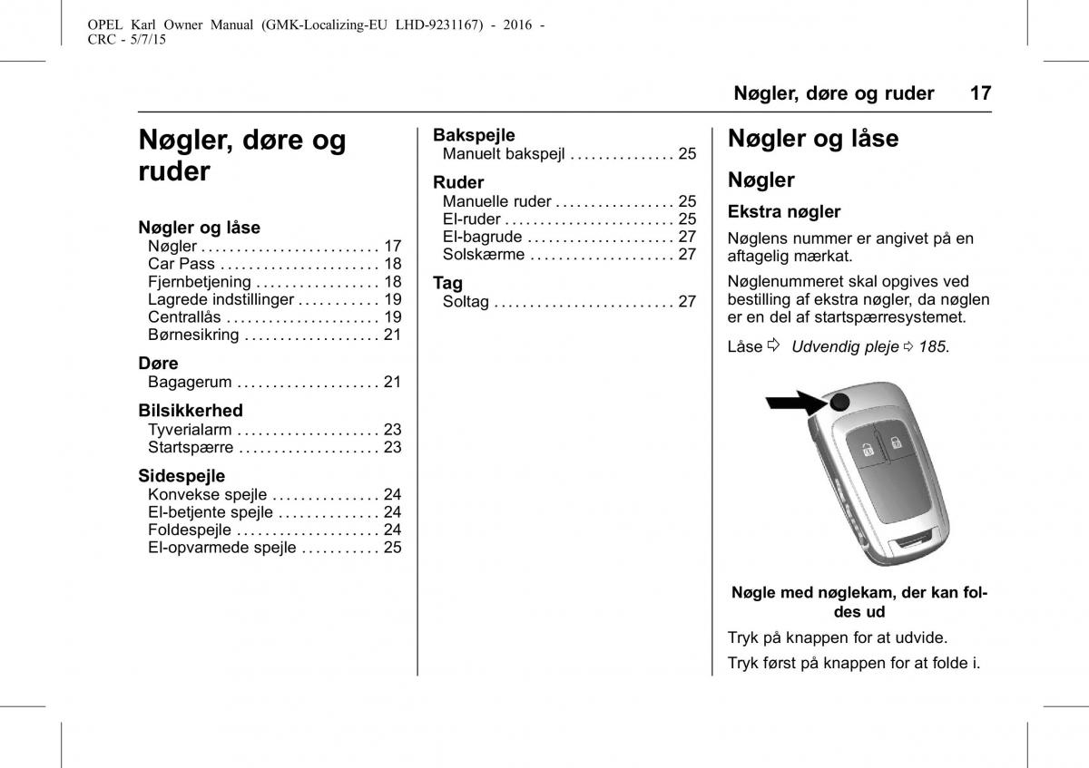 Opel Karl Bilens instruktionsbog / page 18