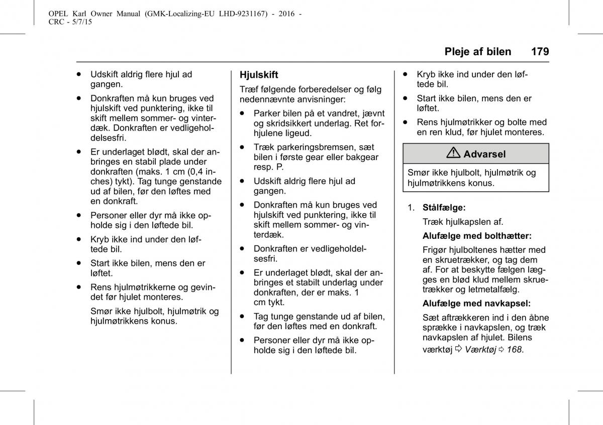 Opel Karl Bilens instruktionsbog / page 180